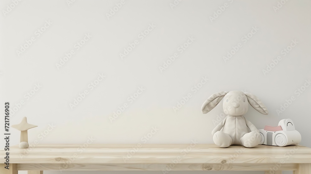 Generative AI : Empty wooden table in baby room interior Stock Photo ...