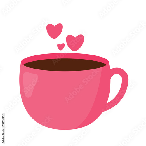Pink Mug with Heart for Valentines Day Drink and Beverage Cute Cartoon Vector Illustration