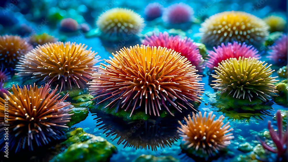 Sea urchins among the corals Sea urchins among the corals