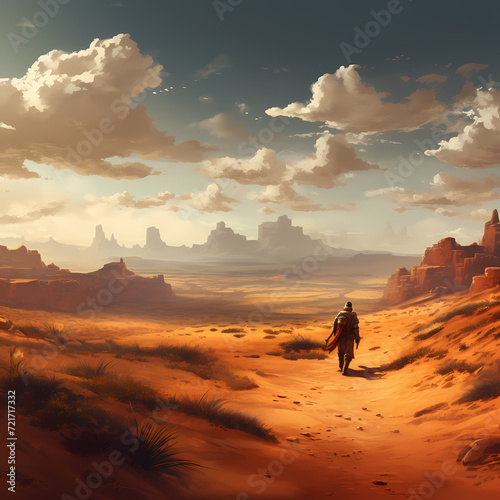 Desert landscape with a lone traveler.  © Cao