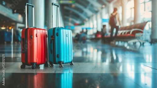 Colorful Luggage at Airport Terminal. Generative ai photo