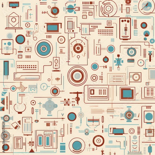 Beige abstract technology background using tech devices and icons 