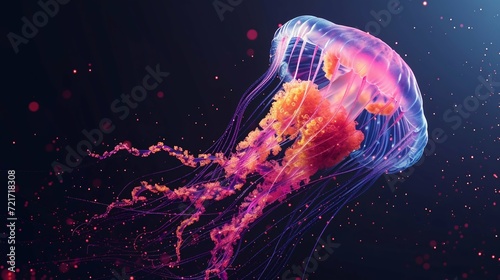 Neon Glowing Jellyfish in Deep Ocean. Generative ai photo