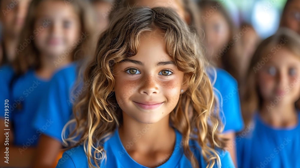 Generative AI : Group of elementary students warming up while doing stretching exercises on PE class at school gym. Generative AI : Group of elementary students warming up while doing stretching exercises on PE class at school gym.