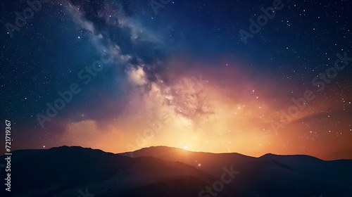 Generative AI : Epic sunset and stars of the milky way. Spirituality and tranquility of the landscape