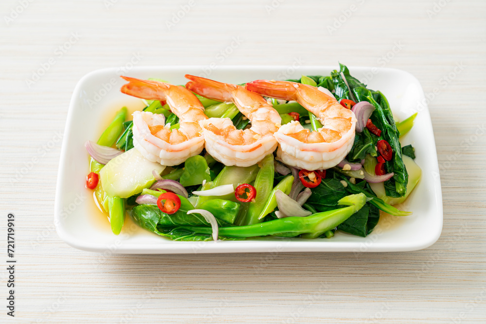 Spicy Chinese Kale Salad with Shrimp