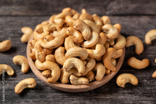 roasted salted cashew nuts on table.