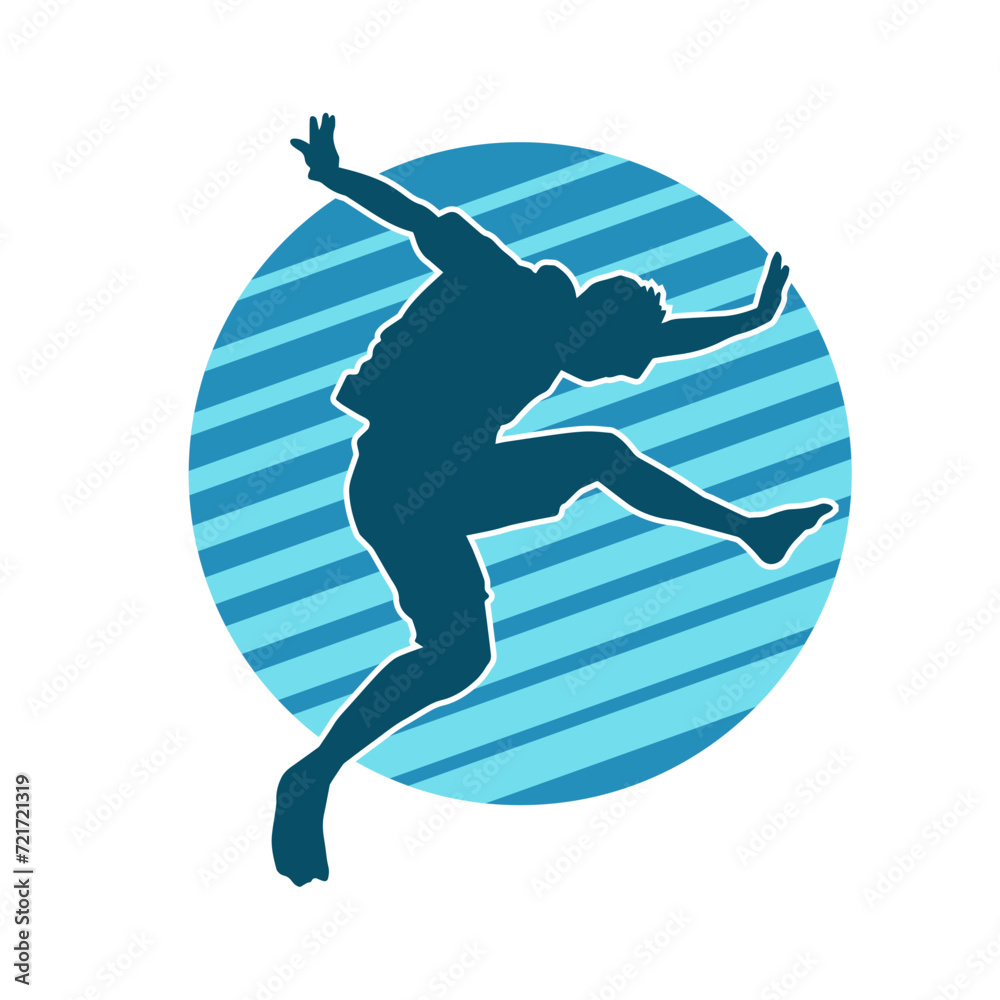 Silhouette of a sporty man jumping. Silhouette of a dancer male in action pose. Silhouette of a sporty man jumping. Silhouette of a dancer male in action pose.