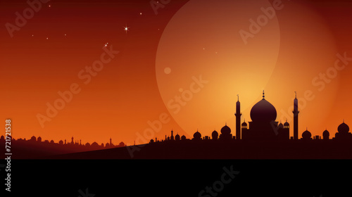Ramadan Kareem greeting card with mosque and moon. Ramadan Kareem illustration