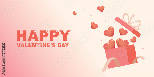 Valentine's Day card with heart and ribbon. Cute gift box and happy valentine's day.