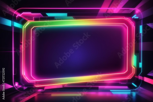 Abstract Bright Neon Rectangular Frame Background, created by ai generated
