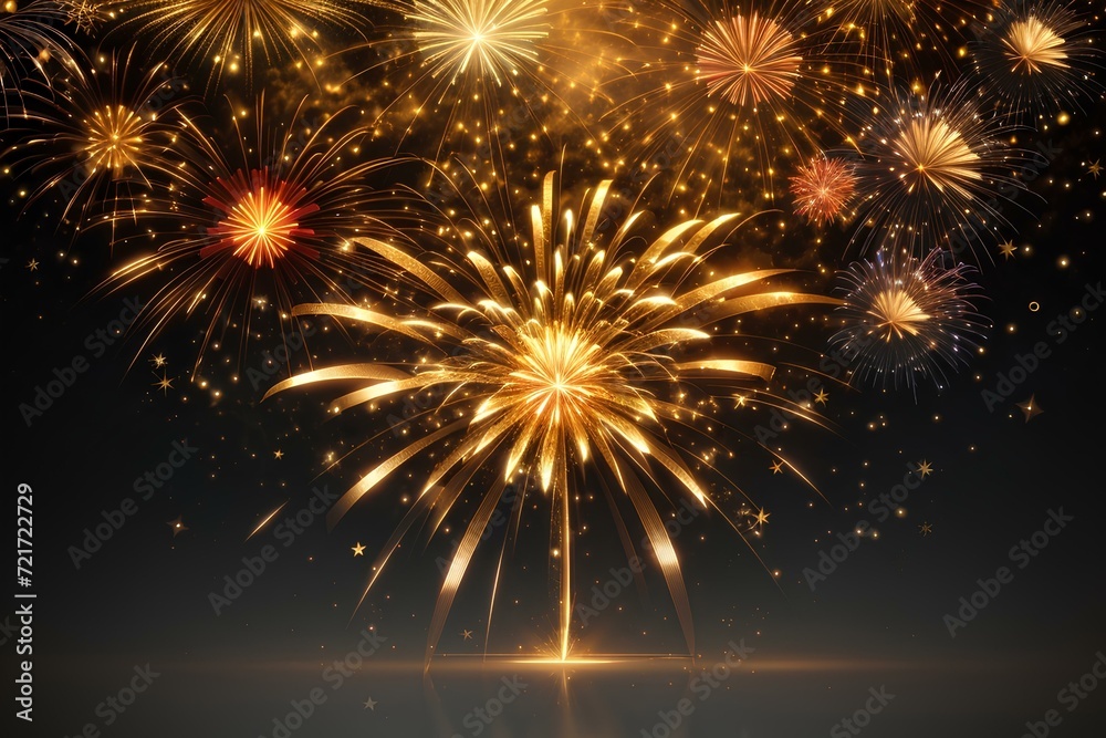 Golden Real Firework Background,  created by ai generated
