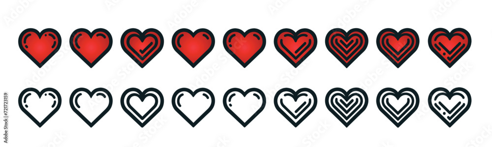 Sequential Heart Icons with Color Progression