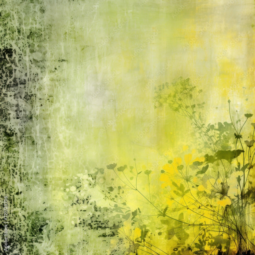 chartreuse abstract floral background with natural grunge textures