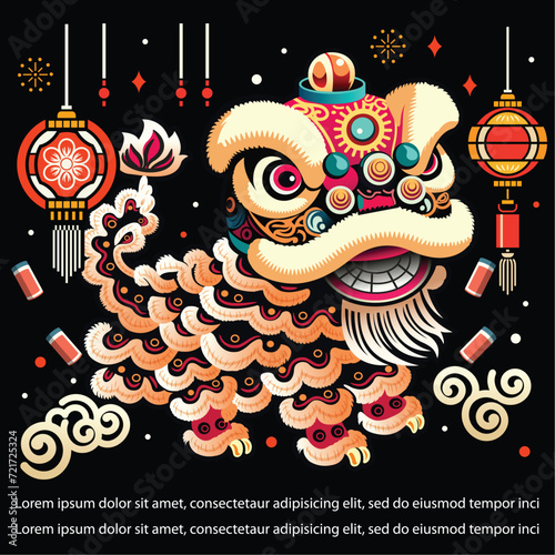 Chinese New Year  Banner and Greeting Card. Vector Illustration