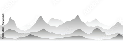 Black and white mountain landscape, minimalism, seamless border, panoramic view