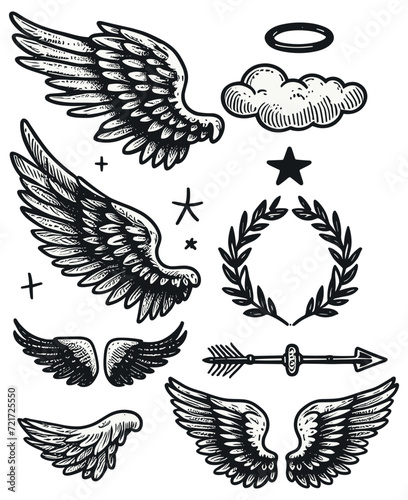 Sacred Angel Wings Vector Compilation with Clouds