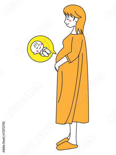 大きなお腹を手で抱えた妊婦と胎児