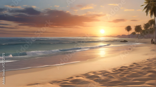 Hyperrealistic Sunset Serenity, sunset on the beach, Generative AI