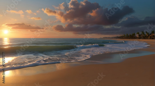 Hyperrealistic Sunset Serenity, sunset on the beach, Generative AI