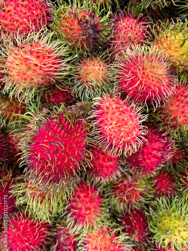 red rambutan  fresh sweet fruit in market
