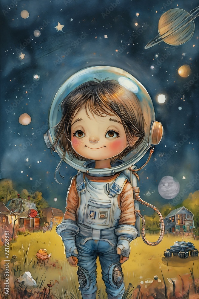 little girl space suit standing field young star sky starry princess portrait dreamer song book little girl space suit standing field young star sky starry princess portrait dreamer song book