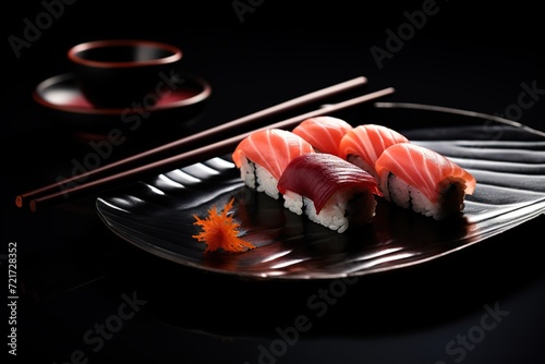 Sushi, delicious japanese cuisine, simple and elegant background, there is free space for text, wallpaper, poster, advertisement, etc,
