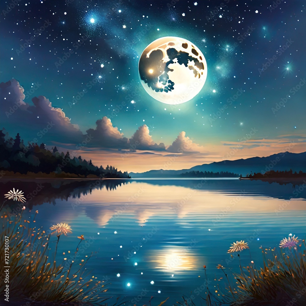 A beautiful world watched over by the full moon._03(Generative AI) A beautiful world watched over by the full moon._03(Generative AI)