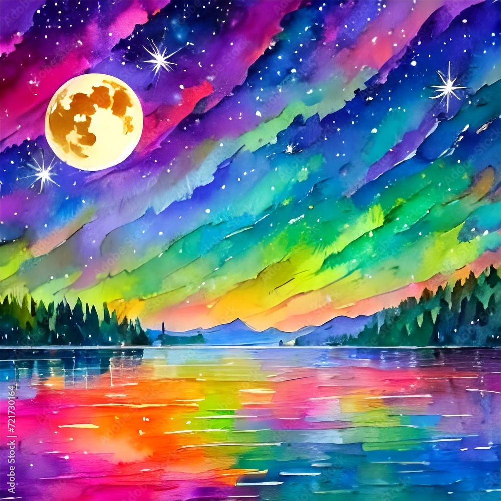 A beautiful world watched over by the full moon._10(Generative AI) A beautiful world watched over by the full moon._10(Generative AI)