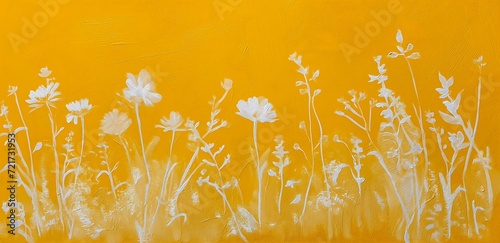 field flowers yellow background soft white glow purity radiate connection overgrown garden unfinished canvas limited palette young defense photo