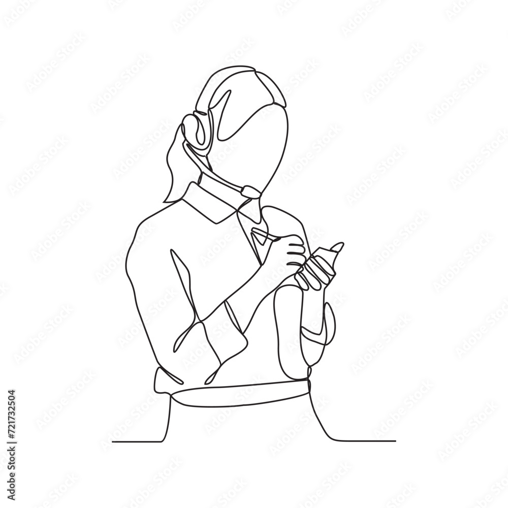 One continuous line drawing of customer service who is receiving calls from customers and serving request from these customers vector illustration. Customer service activity illustration simple linear One continuous line drawing of customer service who is receiving calls from customers and serving request from these customers vector illustration. Customer service activity illustration simple linear