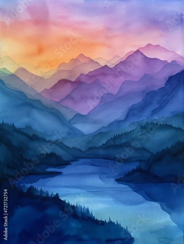 mountain landscape lake mountains background sunset light sapphire below bifrost purple blue color palette cascadia