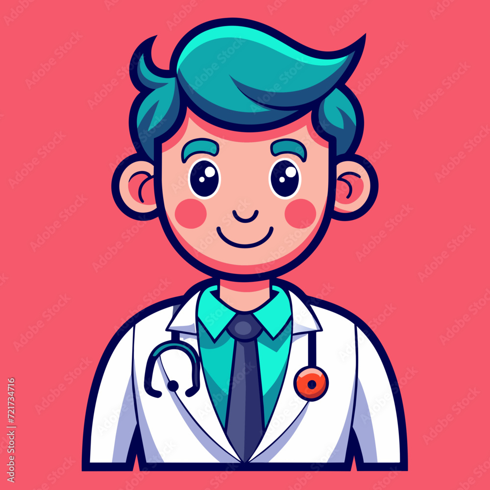 Smiling cartoon doctor with a stethoscope in a medical office, providing healthcare to a cheerful child Smiling cartoon doctor with a stethoscope in a medical office, providing healthcare to a cheerful child