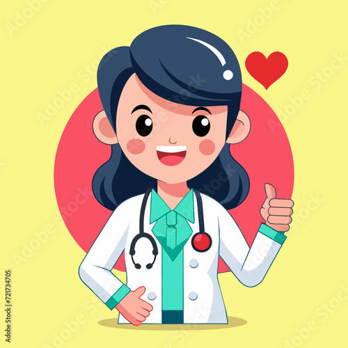 Smiling cartoon doctor with a stethoscope wearing a medical coat