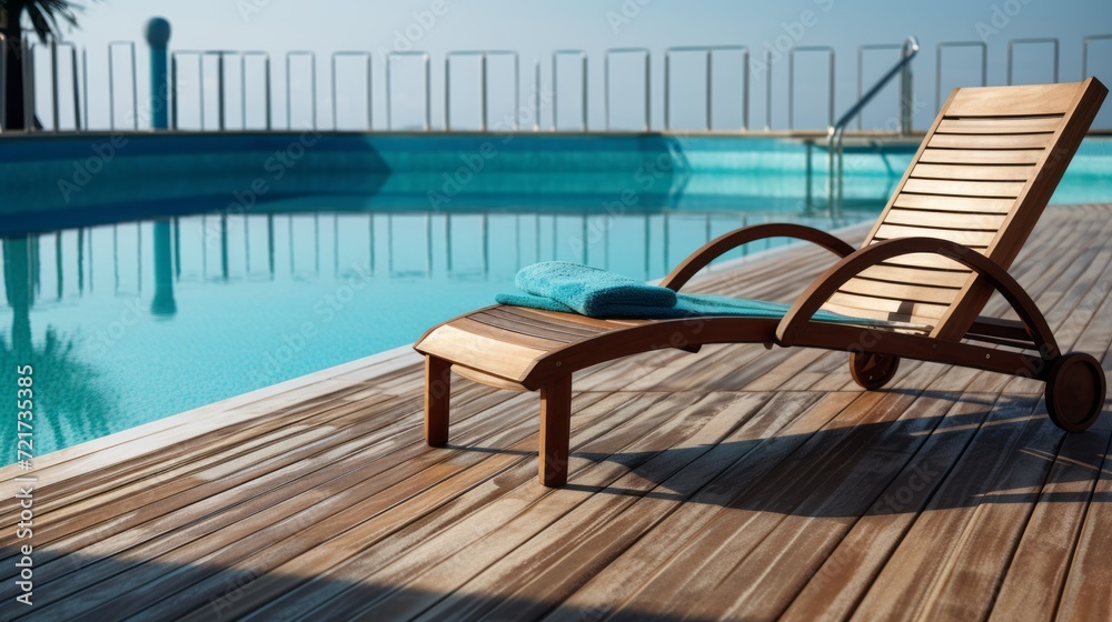 Deckchair and swimming pool in hotel