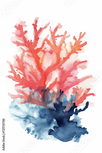watercolor of sea coral  simple  clear lines  using navy blue  pink  and orange 