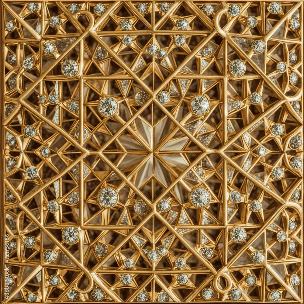 Detail of a gold and diamond-encrusted metal plate. 