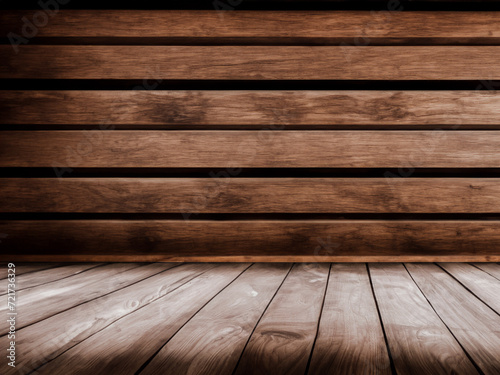 empty wood table background with natural light and dark wooden wall. can be used for display or product