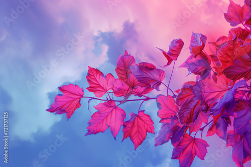 Pink leaves  autumn foliage pattern  violet background  fall season design  leaf texture  autumnal decoration  seasonal wallpaper  nature-inspired backdrop  leafy ornament  abstract autumn concept.