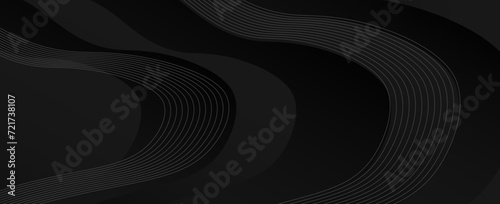 Black geometric abstract background overlapping layers on dark space with line effect decoration. Modern graphic design element style concept for banner, flyer, card, cover, vector