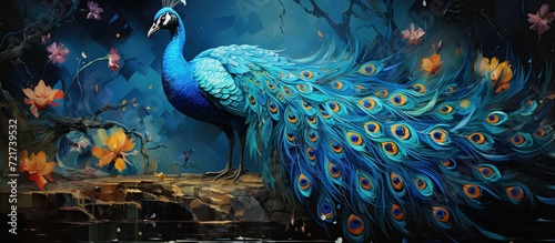 a magnificent peacock displaying its vibrant plumage photo