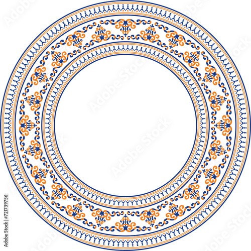 Vector colored round Yakut ornament. Endless circle, border, frame of the northern peoples of the Far East.