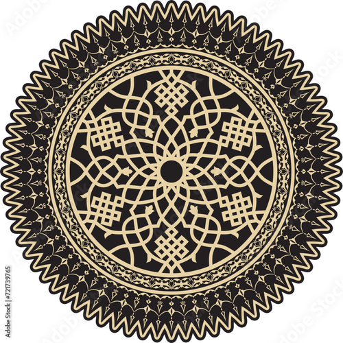 Vector gold and black round Turkish ornament. Ottoman circle, ring, frame.