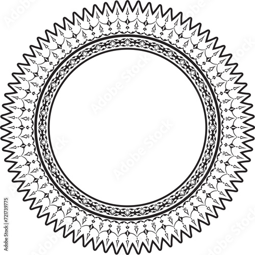 Vector black monochrome round turkish ornament. Ottoman circle, ring, frame.