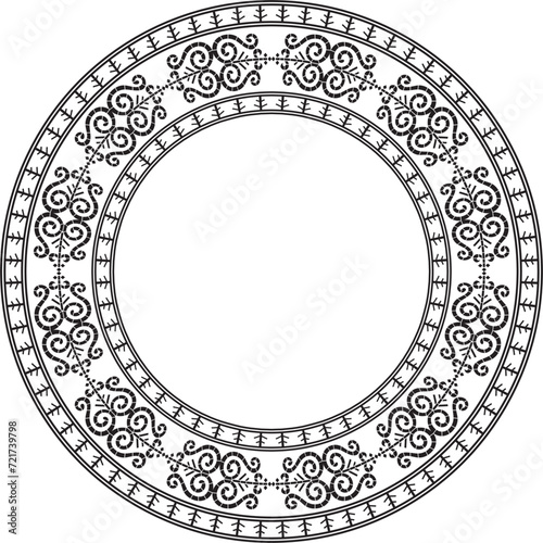 Vector monochrome black round Yakut ornament. Endless circle, border, frame of the northern peoples of the Far East.
