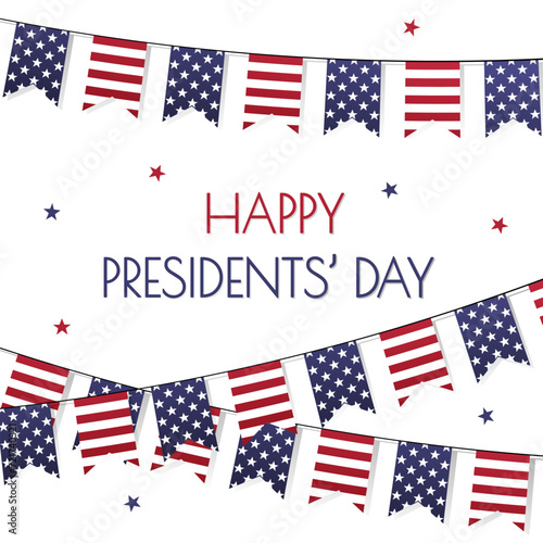 Happy Presidents Day square poster. American flags background for social media post. USA national February holiday. Vector illustration with text