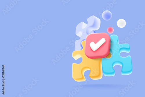 Jigsaw puzzle. Tiling puzzle. Puzzles parts. Symbol of teamwork, cooperation, partnership, Problem-solving, business concept. 3d vector