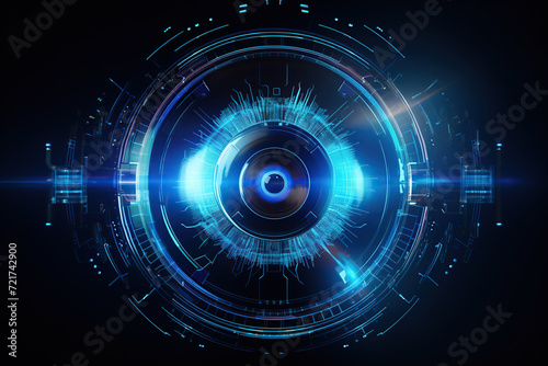 The abstract blue circle on a black background. Technology concept. 3D Rendering. 