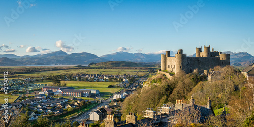 Harlech, Gwynedd, Wales - Panoramic view of Harlech Castle in early Spring. photo