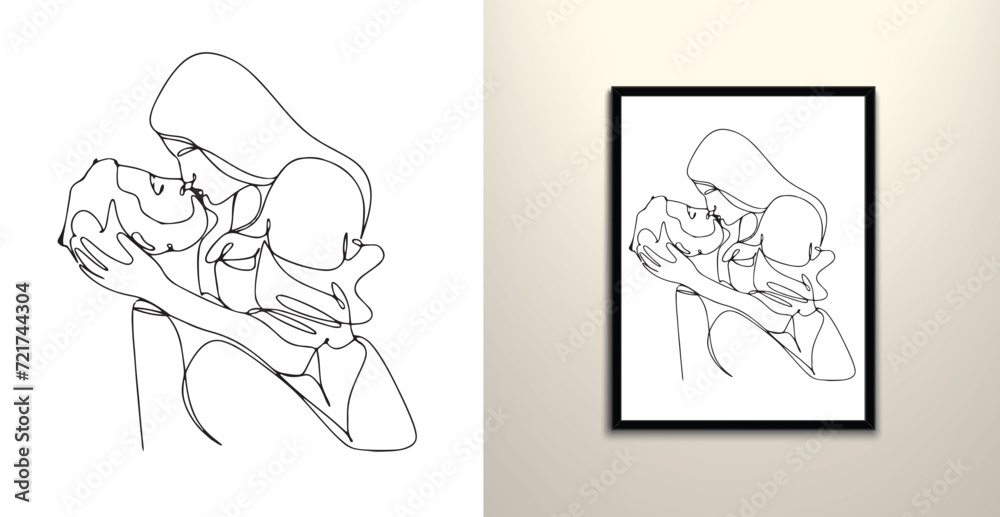 Obraz premium Couple hug line art drawing 